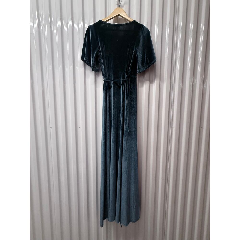 BALTIC BORN Katelyn blue green velvet short sleeve maxi wrap long dress - Picture 8 of 12